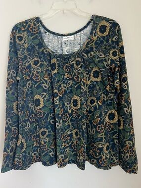 Natural Life Floral Long Sleeve Tee Shirt Women’s XL A-line Scoop Neck Colorful
